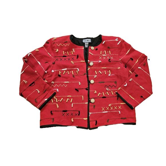 Vtg Indigo Moon Jacket Womens L Red Fringe Beaded Artsy Cottagecore Boho Cotton - Picture 1 of 8